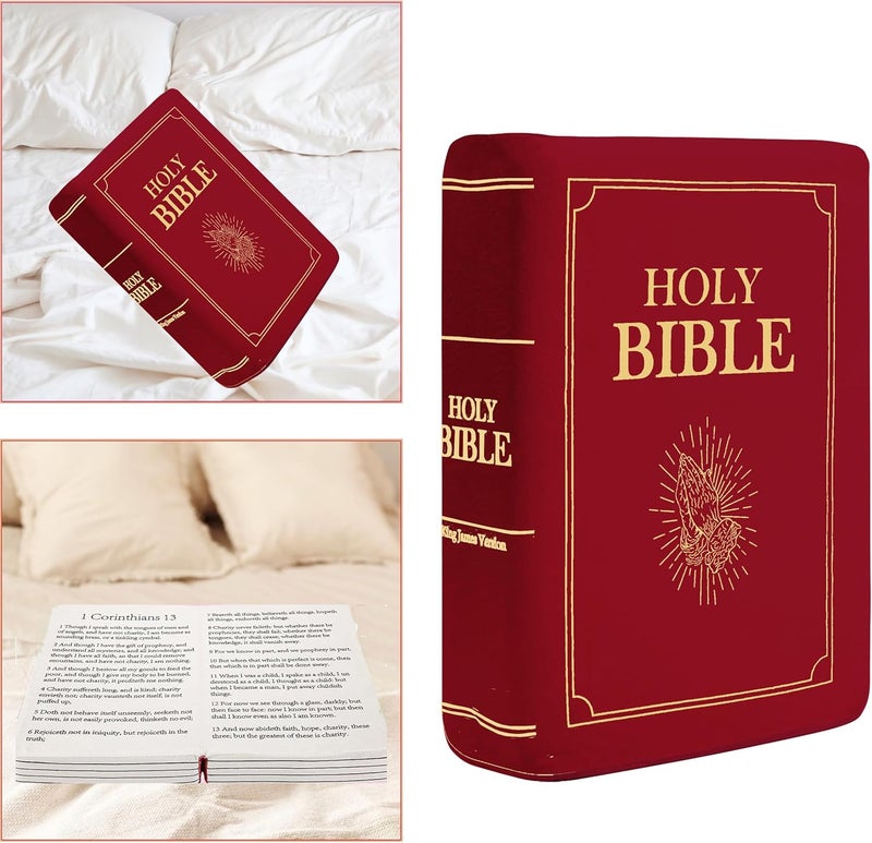 VKMON Bible Pillow Book Plush That Opens, for Teens Adults Christian Gifts, Cozy Faith Bible Pillow (Red) - Image 1